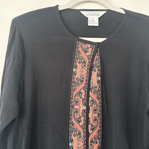 Misook Black Pink Paisley Embelished Cardigan Sweater L - Picture 2 of 6